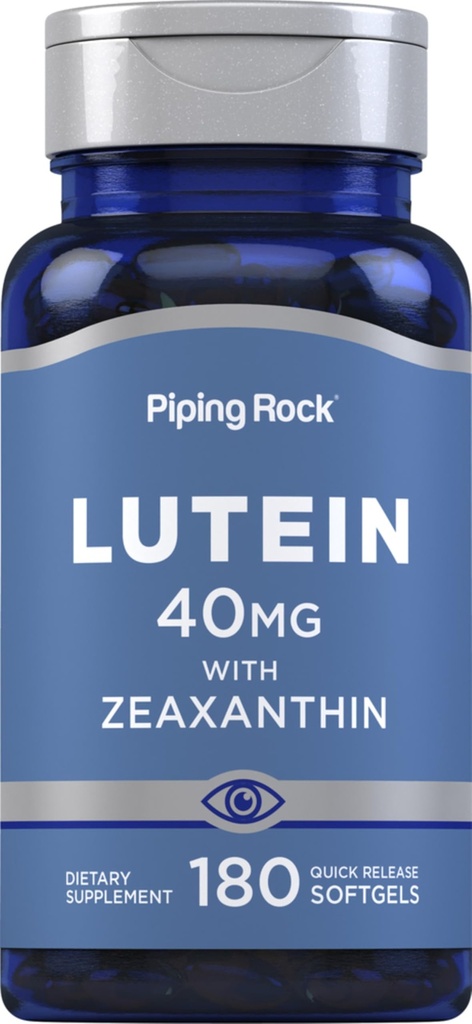 Piping Rock Lutein and Zeaxanthin Supplement | 40 mg | 180 Softgels | Eye Vitamins from Marigold Flower Extract | Non-GMO, Gluten Free
