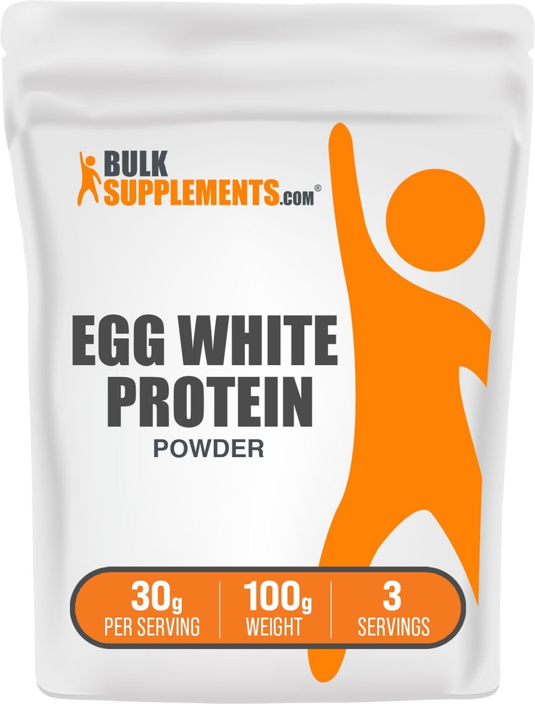 BulkSupplements.com Egg White Protein Powder - Egg White Powder, Lactose Free Protein - Sin sabor, 30g por Serving, 100g (3.5 oz) (Pack of 1)