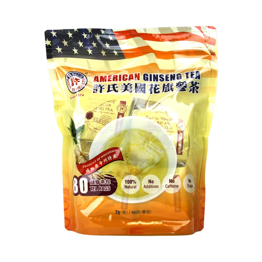 SKU 1024 Hsu | American Ginseng Tea Bags 80 ct | Wisconsin USA | 许氏花旗参茶 | 西洋参