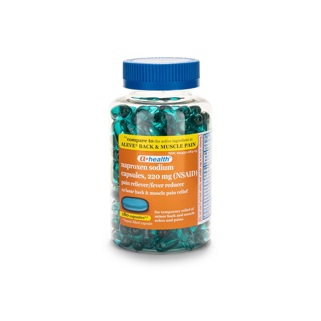 A+Health Naproxen Sodium 220 Mg Liquid Gels Back and Muscle Pain, Doin Reliever/Fever Reducer (NSAID), 180 Count