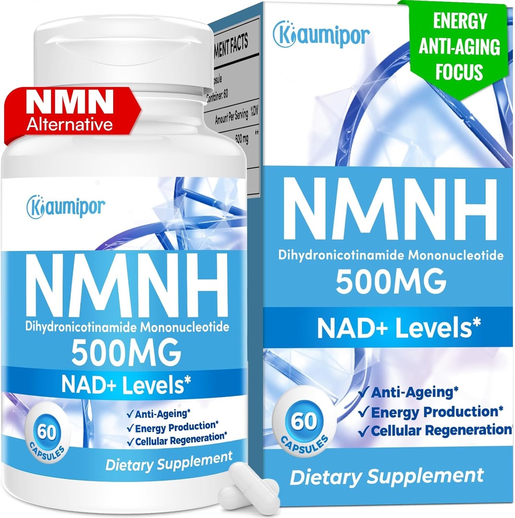 NMNH (Dihidronicotinamide Mononucleotide) Suplemento alternativo NMN, 500 mg Por Serving NAD Suplemento para Boost NAD+ Niveles, para Anti envejecimiento, energía, inmunidad, foco, 60 cápsulas veganas