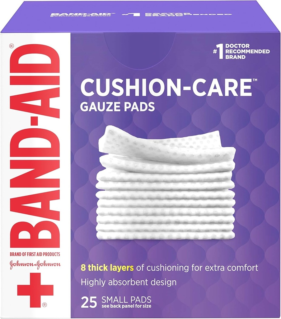 Band-Aid de primeros auxilios Gauze Pads, 2 en x 2 en, 25 ea (Pack of 1)
