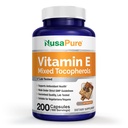 NusaPure Vitamin E Mixed Tocopherols – Vegetarian/Vegan, Non-GMO – 200 Capsules