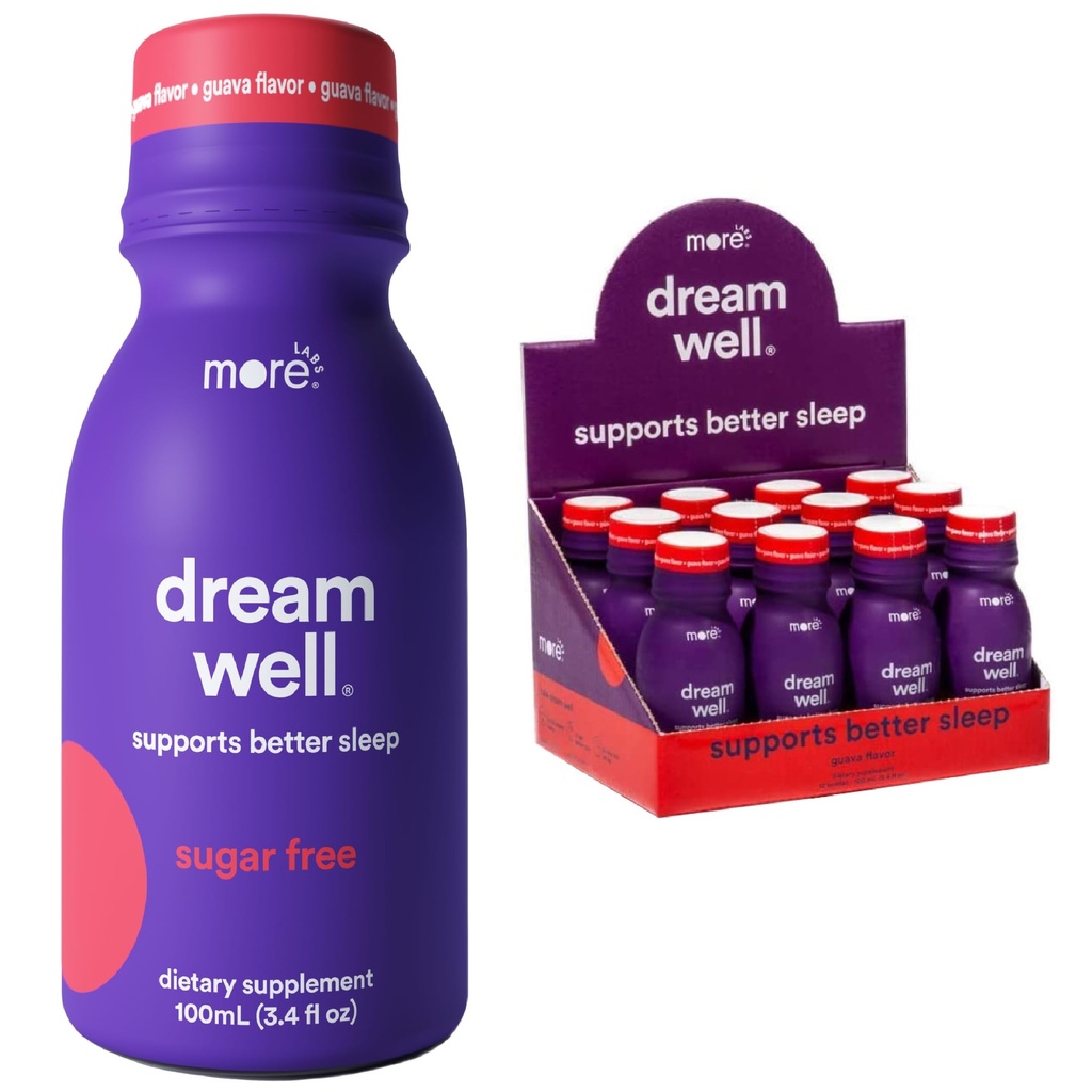 Más laboratorios Dream Well, 5MG Melatonin Holistic Sleep Drink Solution, Non-Habit Forming with 5HTP, Lemon Balm, Jujube Seed, Glycine (Pack of 12)
