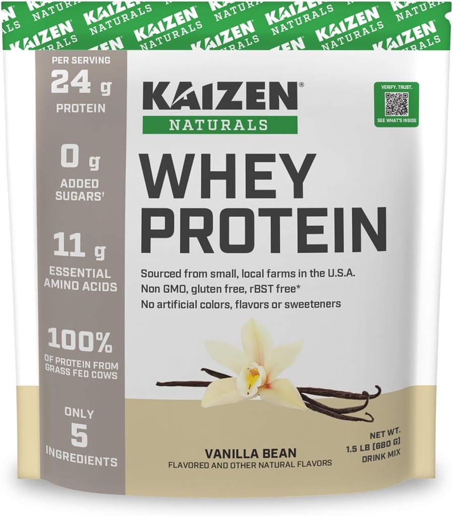Whey Protein Silencio Vanilla Silencio 24g Protein ← Grass feed  No Artificial Ingredients Silencio 5 Ingredientes Silencio Satisfy Hunger ← Vea los resultados de las pruebas Silencio No Añadido Sugar Silencio Gluten Gratis Silencio No GMO Silencio 1.5lb ← 21 servicios