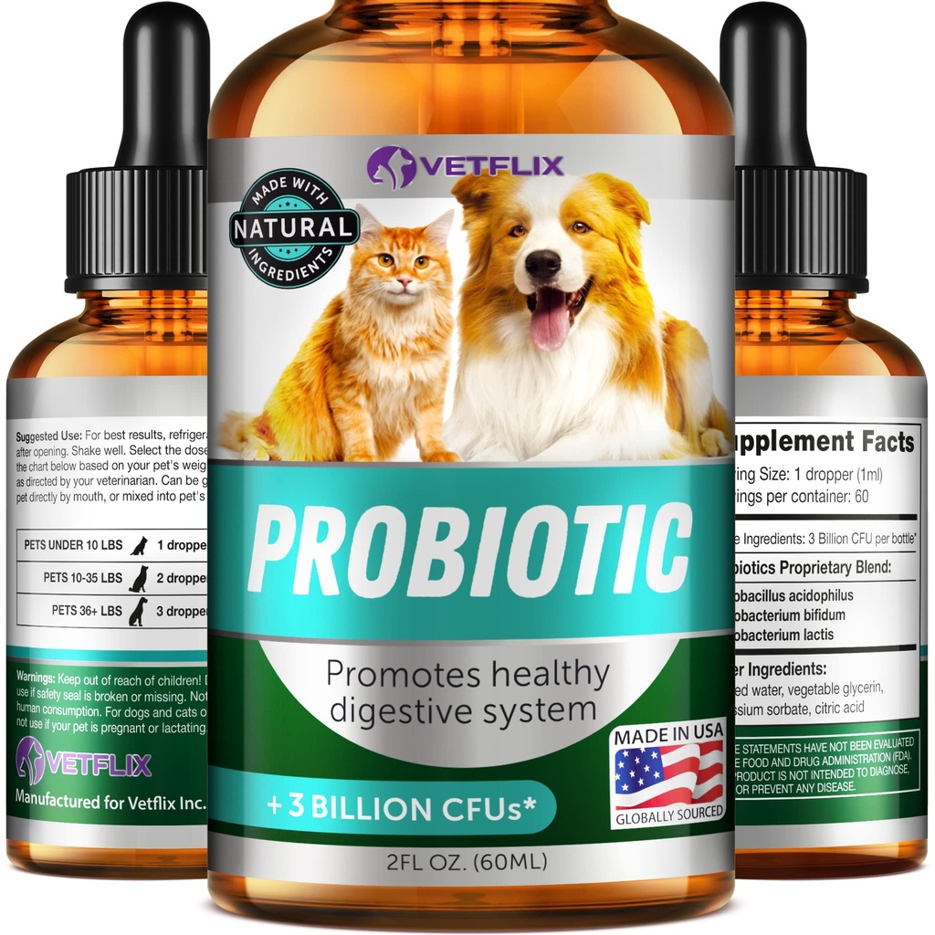 Probióticos Premium para Perros, Gatos - Enzimas Digestivos y Prebióticos Suplemento - Ayuda a Aliviar Diarrea, Vomiting, Upset Stomach, Gas, Estreñimiento &amp; Bad Breath - Soporta Sistema Digestivo - 2 Fl Oz