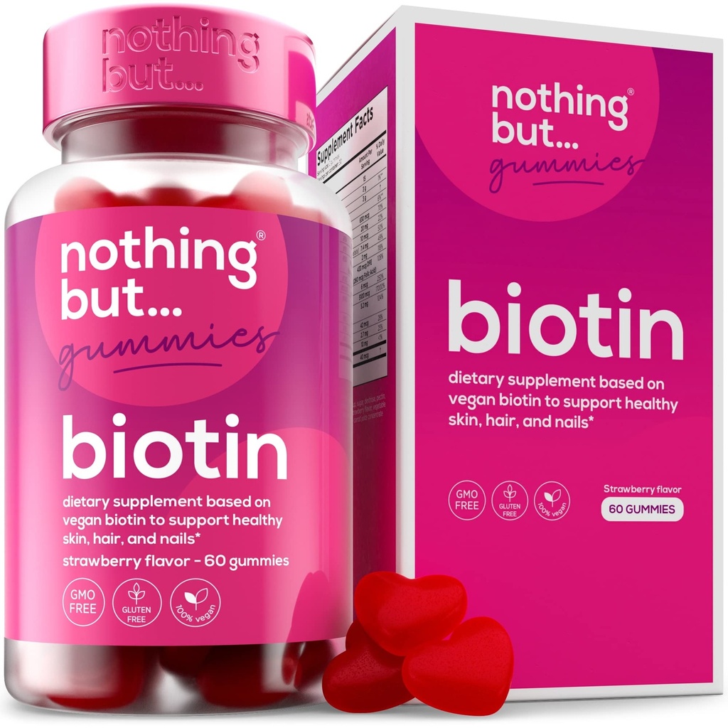 Biotina Gummies for Hair Growth 5100 mcg - Hair, Skin, and Nails Vitaminas para Hombres &amp; Mujeres - con ácido fólico, vitaminas A, C, E &amp; D y fuerza extra para el crecimiento más rápido del cabello y del suelo, 60 Gummies