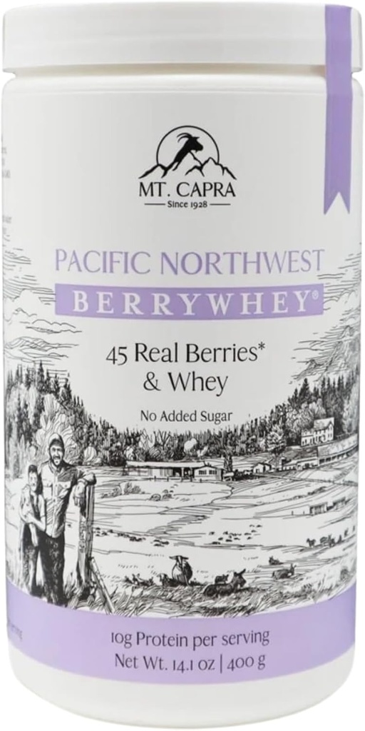 Mt. Capra Pacific Northwest BerryWhey ← Non-GMO Reemplazamiento de la comida Shake High en Antioxidantes con las bayas cultivadas localmente, Aronia Berry y Goat Whey Protein ← 10 Servimientos - 14.1 oz