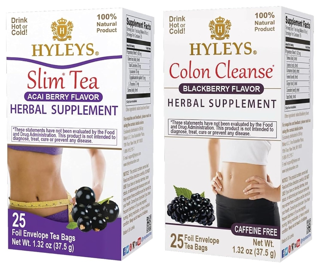 Suplementos de peso de Hyleys Tea Bundle - Ligero de té & Colon Cleanse - 50 Tea Bags Total (2 Pack)