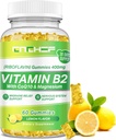 Vitamina B2 Gummies para Adultos &amp; Niños - Riboflavin 400mg Suplemento con Magnesium Glycinate & CoQ10, Apoyo Migraine Relief & Nervous System, Boost Energy, Sugar Free Vegan B2 Gummies Lemon Flavor