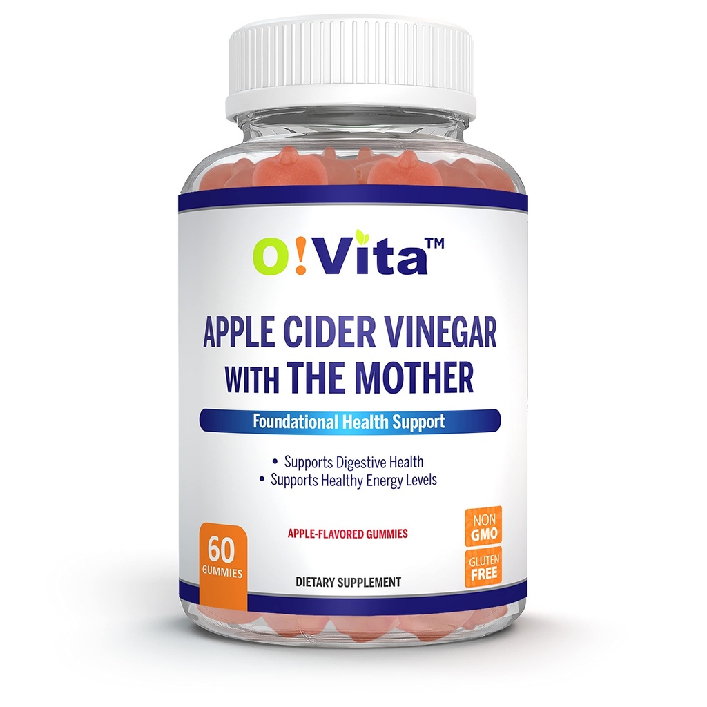 Manijas de vinagre de manzana con la madre, sin gluten, vegano, hecho con granada, hoja de remolacha y vitamina B12 para la energía - 60 gomas de sabor de manzana no GMO, hasta 2 meses de suministro