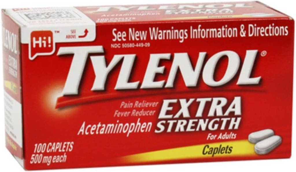 Tylenol Extra Strength Acetaminophen, 500 mg Caplets, 100 Conde