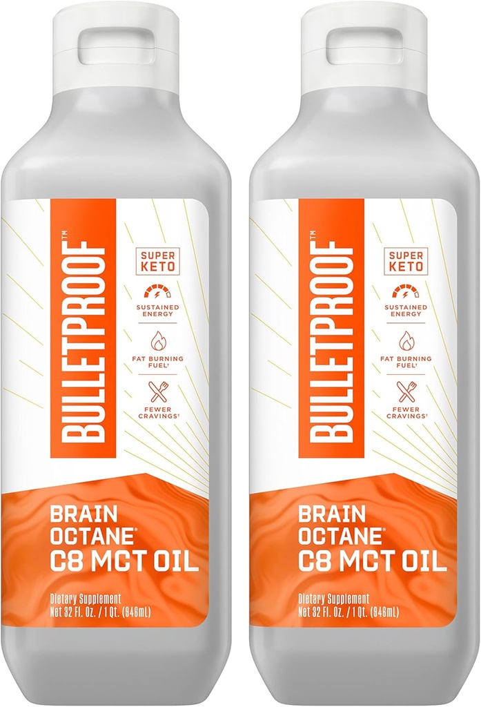 Bulletproof Brain Octane C8 MCT Oil, 32 onzas (Pack of 2), Keto Supplement for Sustained Energy and Craving Support