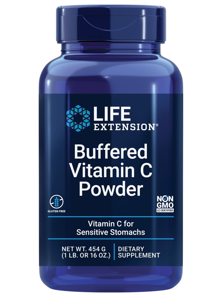 Extensión de la vida Pólvora de vitamina C, Minerales de Buffering, Calcio, Magnesio, Potasio & zinc, para estómagos sensibles, Gluten Free, No GMO, Vegetariano, 454 Gramos, Alrededor de 84 Servimientos