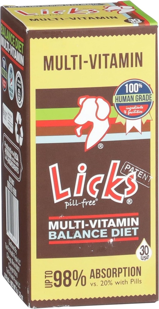 Licks Pill Free Dog Multivitamin - Suplemento de perro con vitamina C, D y calcio - Suministros de mascotas multivitamínico - Gel Packets - 30 Uso