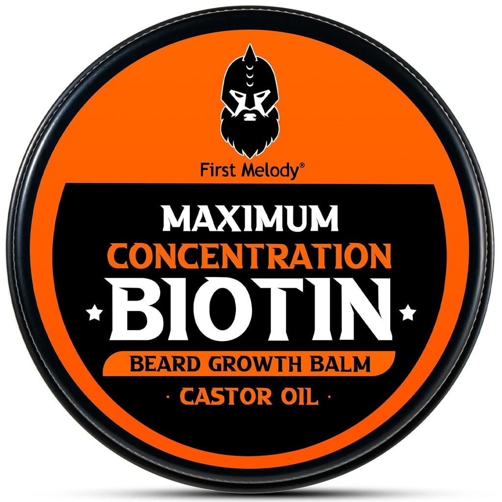 Beard Balm, 2X Concentration Biotin, with Castor Oil and Argan & Jojoba Oils, Promotes Beard Growth, Styles, Strengthenings & Softens Beards & Mustaches, 2 Ounce