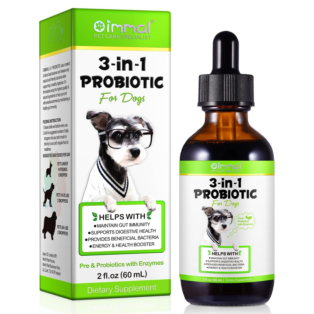 Probiótico para perros, natural 3 en 1 gotas probióticas para perros ayuda a aliviar la diarrea, apoya la salud del gurú, pica la piel, alergias, inmunidad, enzima digestiva para el suplemento del perro, sabor del tocino - 60ml / 2 fl.oz