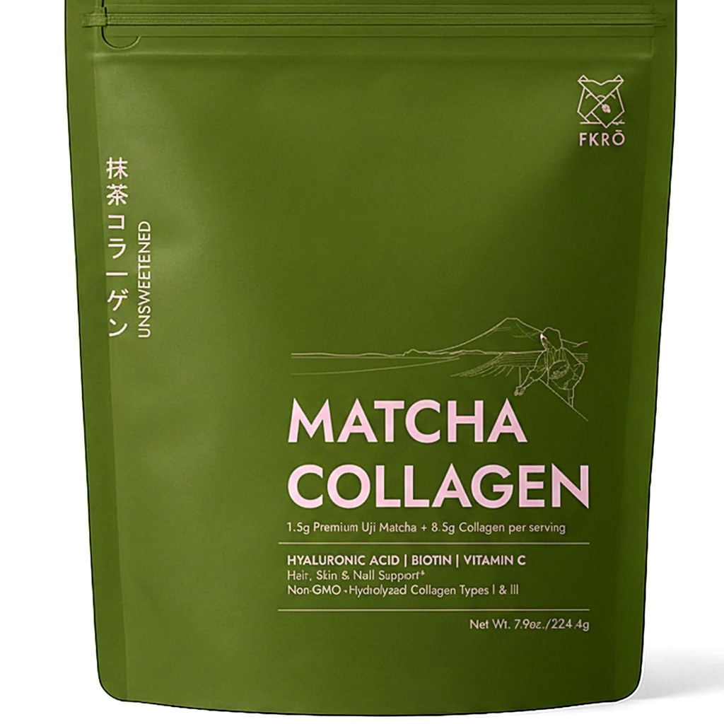 FKRO Matcha Collagen Powder w Biotina, ácido hialurónico & vitamina C - Cabello saludable, piel " uñas - Tipo natural I " III Polvo de colágeno hidrolizado, Tarta de Matcha sin mancha - 22 piezas, 7.9oz