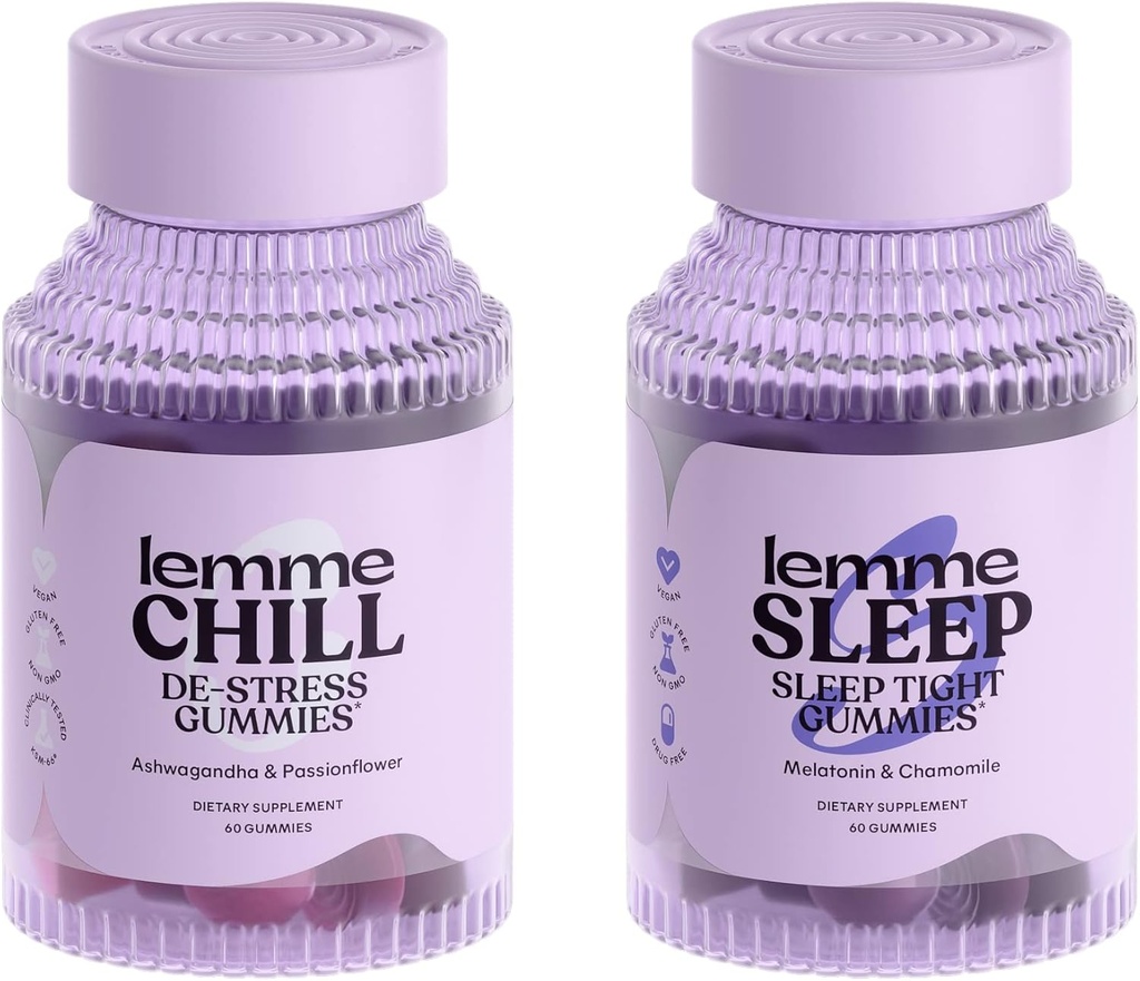 Lemme Chill & Sleep Bundle - Stress Relief Gummies with KSM-66 Ashwagandha ' Deep Sleep Gummies with Melatonin and Magnesium to Fall Asleep Faster - Gluten-Free and Non-GMO (Variety Pack of 2)