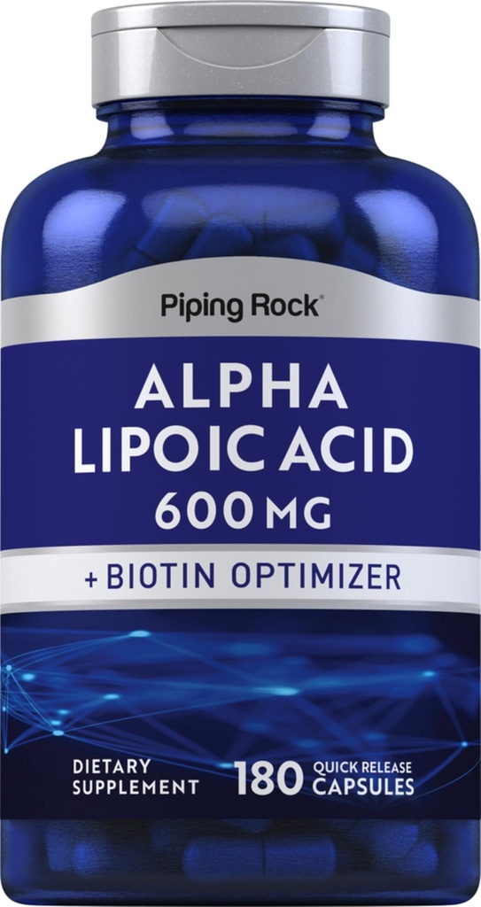 Piping Rock Alpha Lipoic Acid 600mg TEN 180 Capsules TEN Plus Biotin Optimizer TEN ALA Supplement TEN Non-GMO, Gluten Free