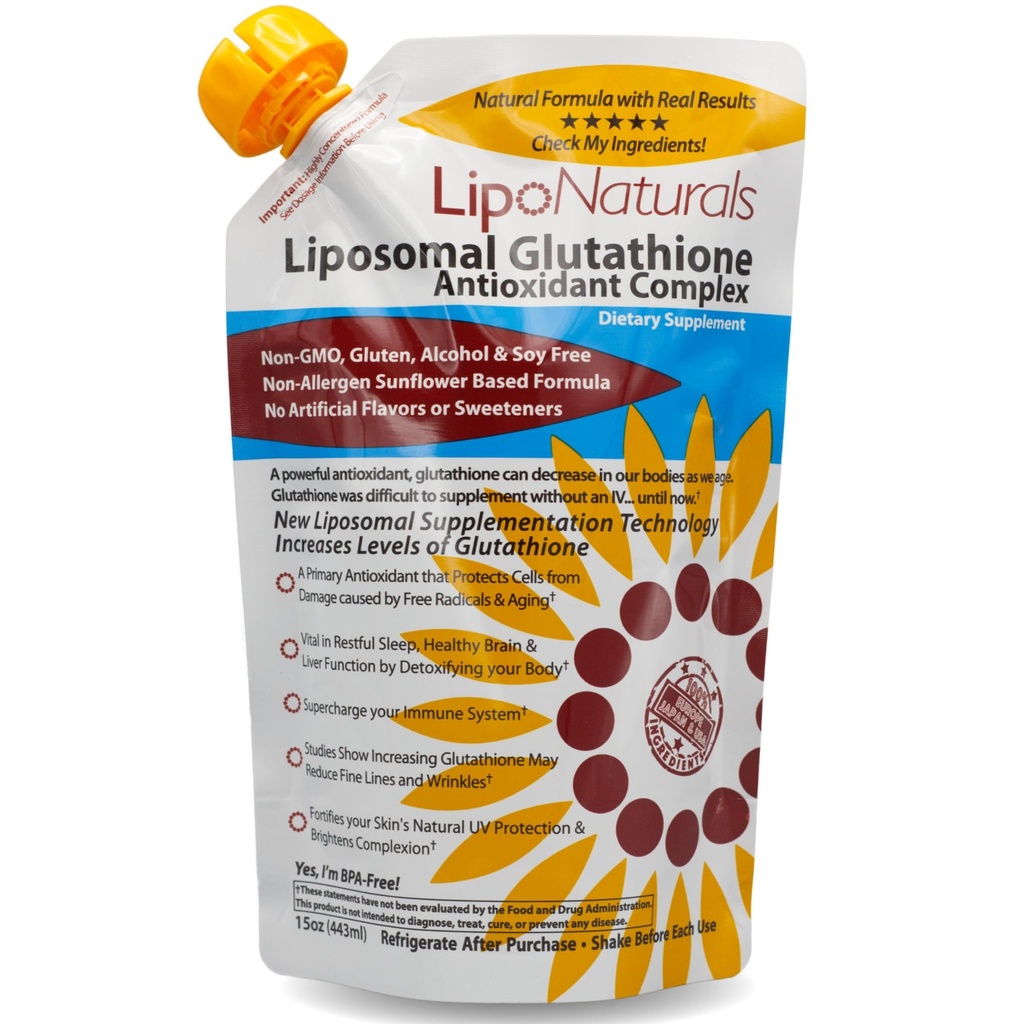 Lipo Naturals Complejo Liposomal Glutathione Liquid (30 Doses) - Inmunidad de la fórmula natural + Salud del hígado + Soporte Anti-Envejecimiento con Vitamina C - Vegan, Libre de China (15oz / 443ml)