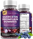 (2 Pack) Quercetin Gummies with Bromelain Zinc Elderberry Vitamin C D3 K2, Quercetin 1000mg Suplemento con Bromelain 500mg para Cardiovascular, Immune System & Allergy, Vegan Gummy para Adult & Kid