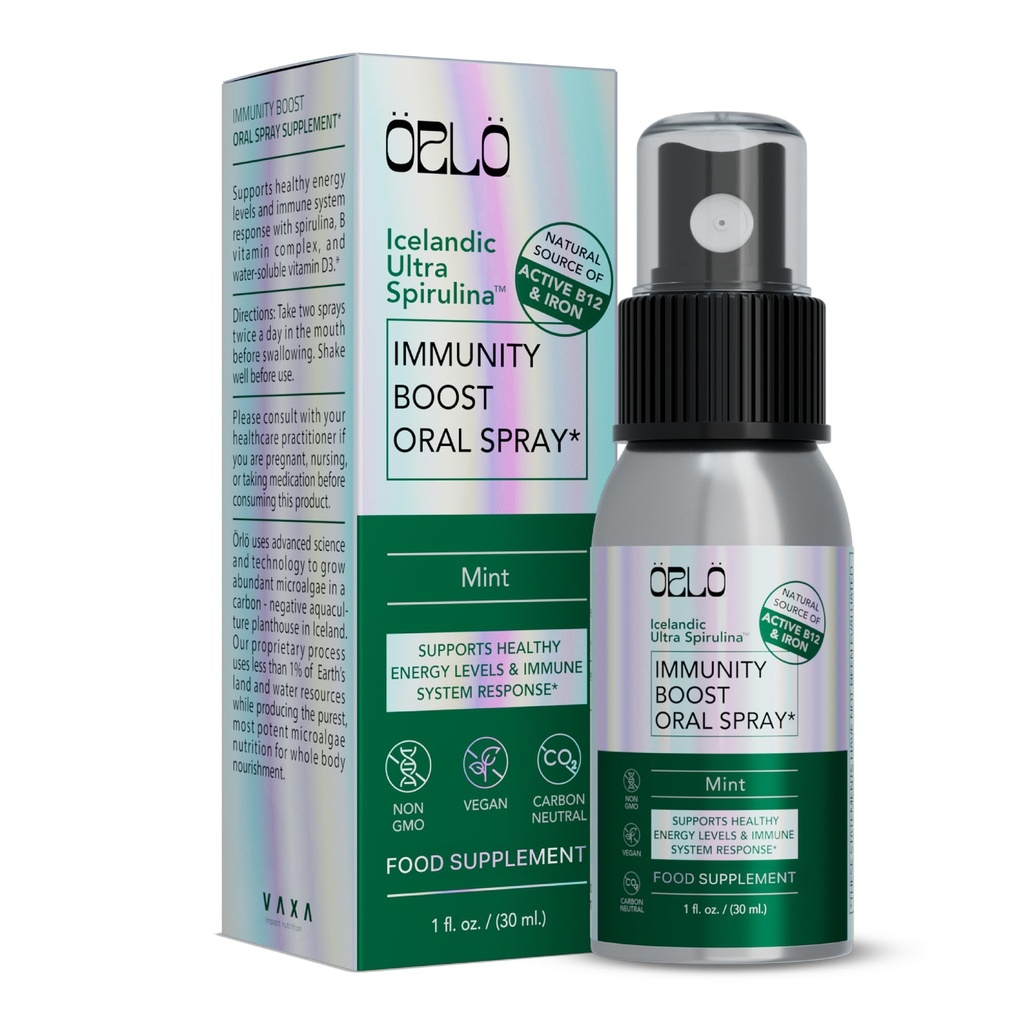 Orlo Immunity Boost Suplemento Multivitamínico para Adultos Spray - Spirulina, Complejo Bioactivo de Vitamina B, Metilcobalamina B12, Vitamina D3 - Energía, Cerebro &amp; Salud Inmunitaria (hasta 60 Servings)
