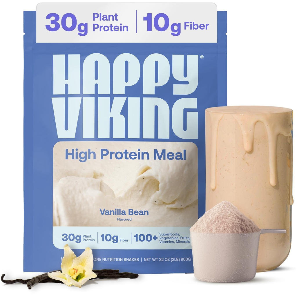 Happy Viking Vanilla Plant Protein Powder, Creado por Venus Williams, 20G Protein, Low Carb, Keto, Vegan, Gluten-Free, Non-GMO, Superfoods, Complete Meal Replacement, 1 Canister (24 oz.)