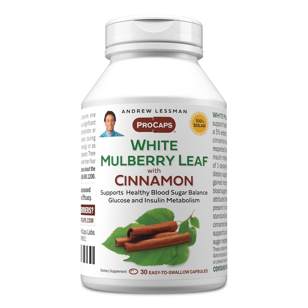 ANDREW LESSMAN Hoja de Mulberry Blanca con Cinnamon 30 Softgels - Hoja de Mulberry Blanca estandarizada con extracto de corteza de canela.