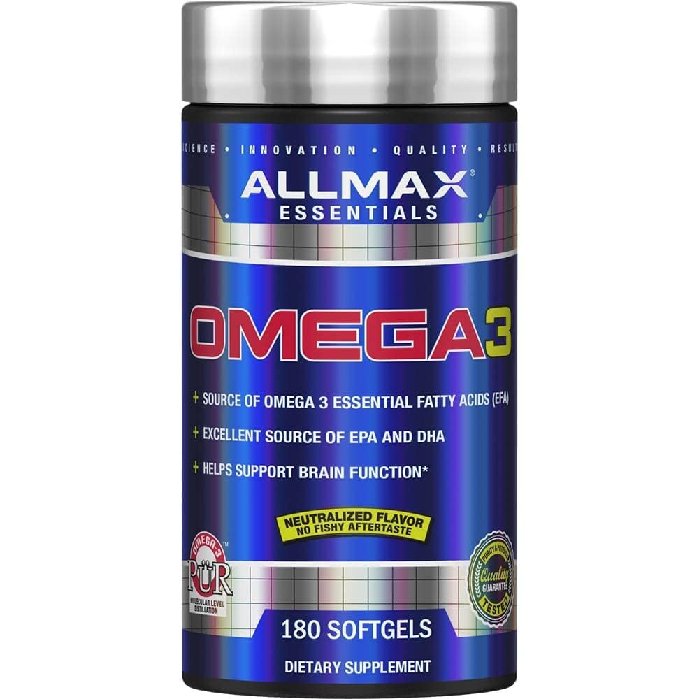 ALLMAX Nutrición Omega 3 Concentrado de aceite de pescado de agua fría ultra puro, 180 Condes