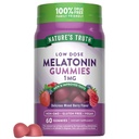 La verdad de la naturaleza Melatonin Gummies  1mg ← 60 Conde ← Cherry Pomegranate Flavor ← Vegan, Non-Gluten Free Supplement