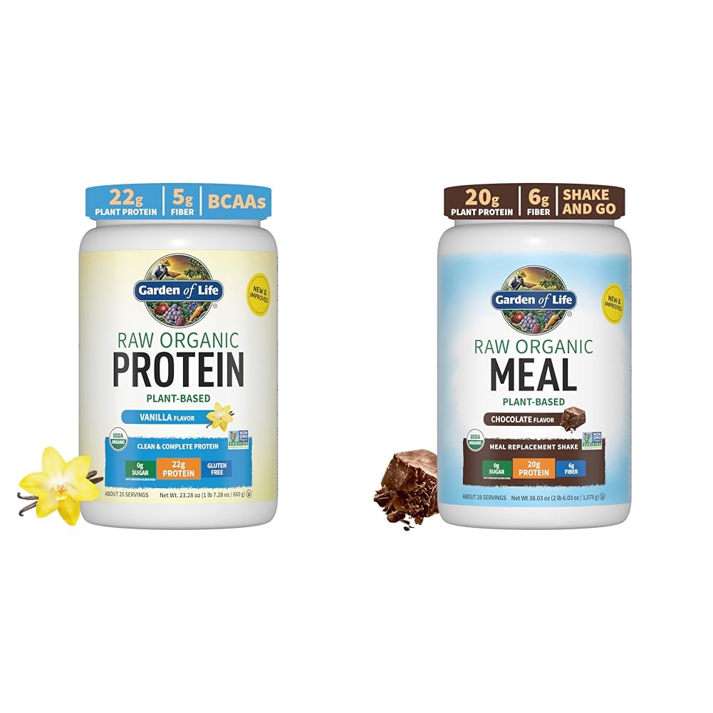 Jardín de Vida Orgánica Vainilla Vegana Proteína Polvo 22g &amp; Enzimas Digestivos para la fácil digestión – No GMO &amp; Raw Organic Meal Replacement Shakes - Chocolate Planta base Vegan Protein Powder
