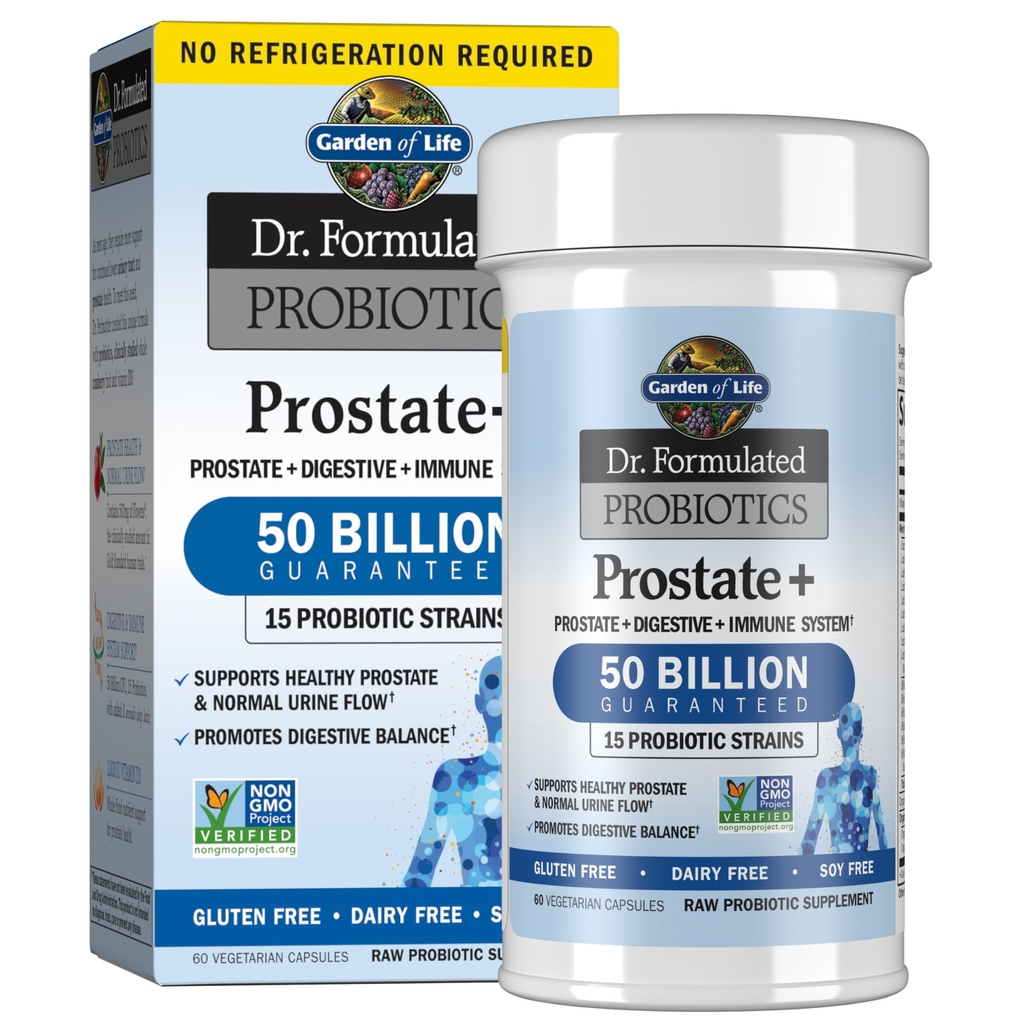 Jardín de la vida Dr. Probióticos Formulados Prostata + - Acidophilus y Probióticos Asistencias Prostata y Equilibrio Saludable - Estante estable - Gluten, Dairy y Soy-Free - 60 cápsulas vegetarianas