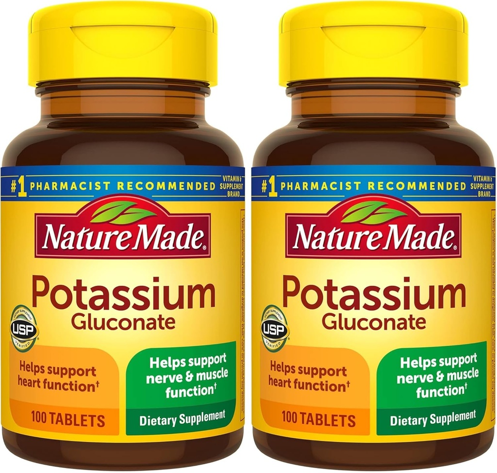 Nature Made Potassium Gluconate 550 mg, Suplemento dietético para el apoyo a la salud cardíaca, 100 Tablets, 100 Day Supply (Pack of 2)