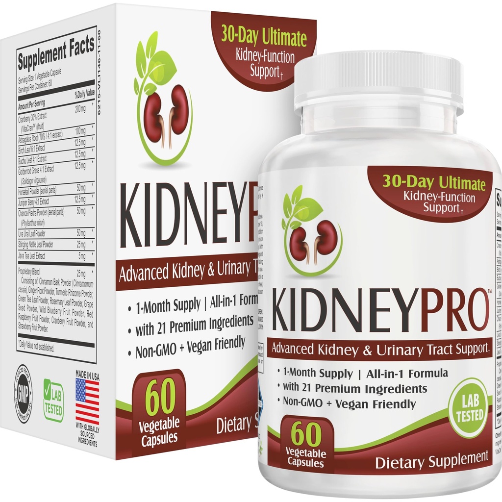 KidneyPRO: with 21 Kidney Health Support Supplements in 1 Formula | Men & Women | Kidney Supplement Complex | 60 Capsules