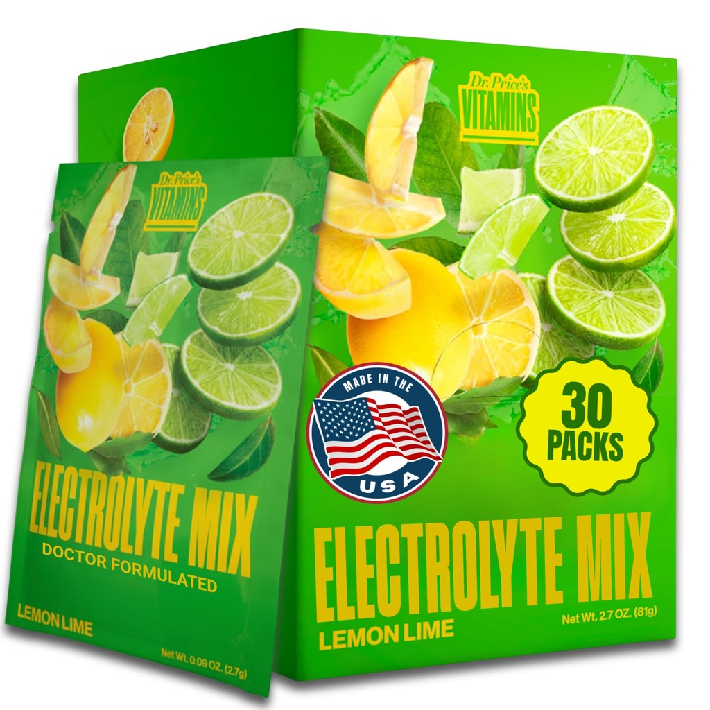 Dr. Price's Electrolyte Mix ← Polvo de Hidratación Libre de Azúcar con 72+ Minerales de Traza Silencio sin Azúcar, Electrolitos de resolución rápida Powder Packets ← Lemon-Lime (30 Packs)