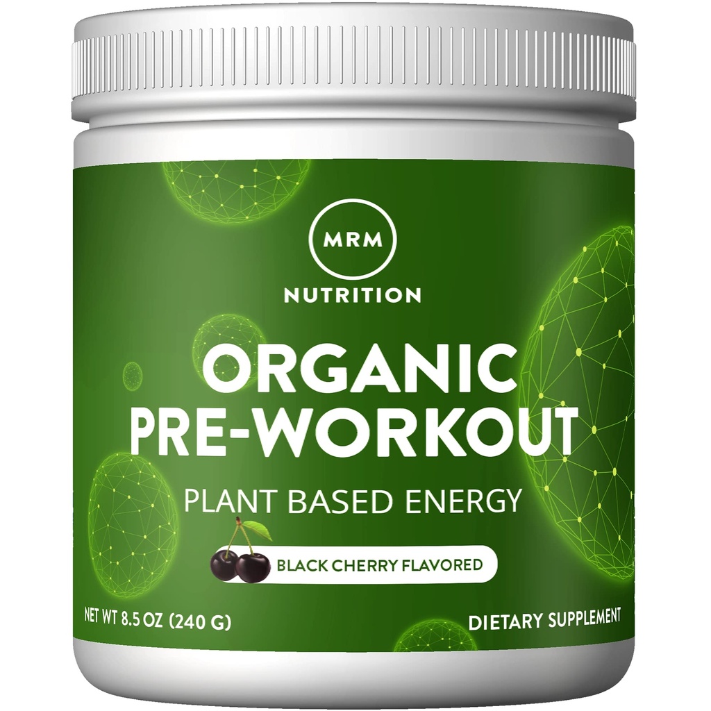 MRM Nutrición Orgánica Pre-Workout Powder - Mujeres &amp; Hombres, 150 mg Caffeine Natural & Adaptogens, Energía Pura, Focus &amp; Blood Flow, Vegan, Certified Organic, Non-GMO - 20 Servings, Black Cherry Flavor