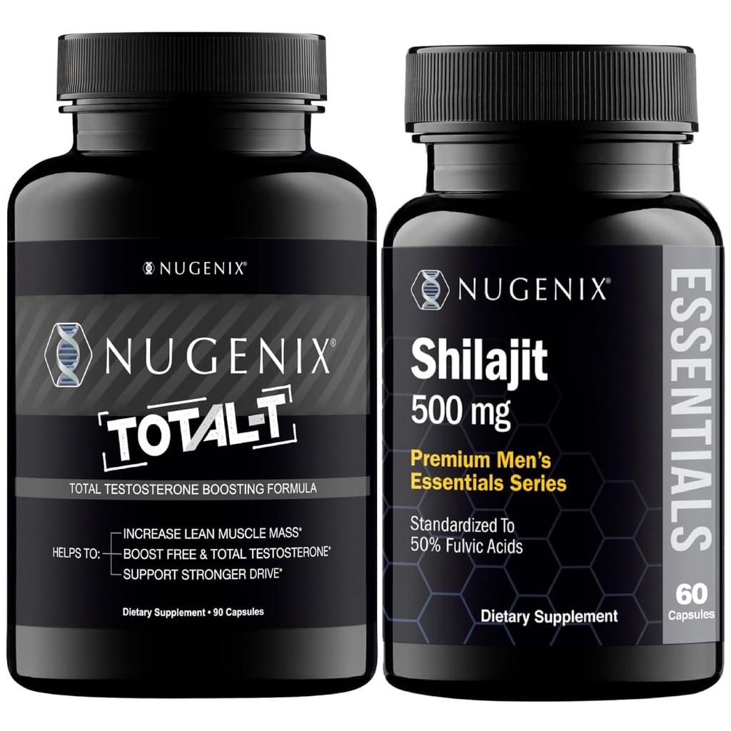 Nugenix Essentials Shilajit y Total-T Testosterone Booster para Hombres