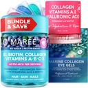 MAREE Bundle - Vitamina B1 Thiamine Gummies, Lip Mask, Under Eye Gels - A, E, D, C Vitaminas - Colagen & Hyaluronic Acid - Complejo para la piel, uñas, cabello - Máscara para los labios secos - Gels for Puffy Eyes
