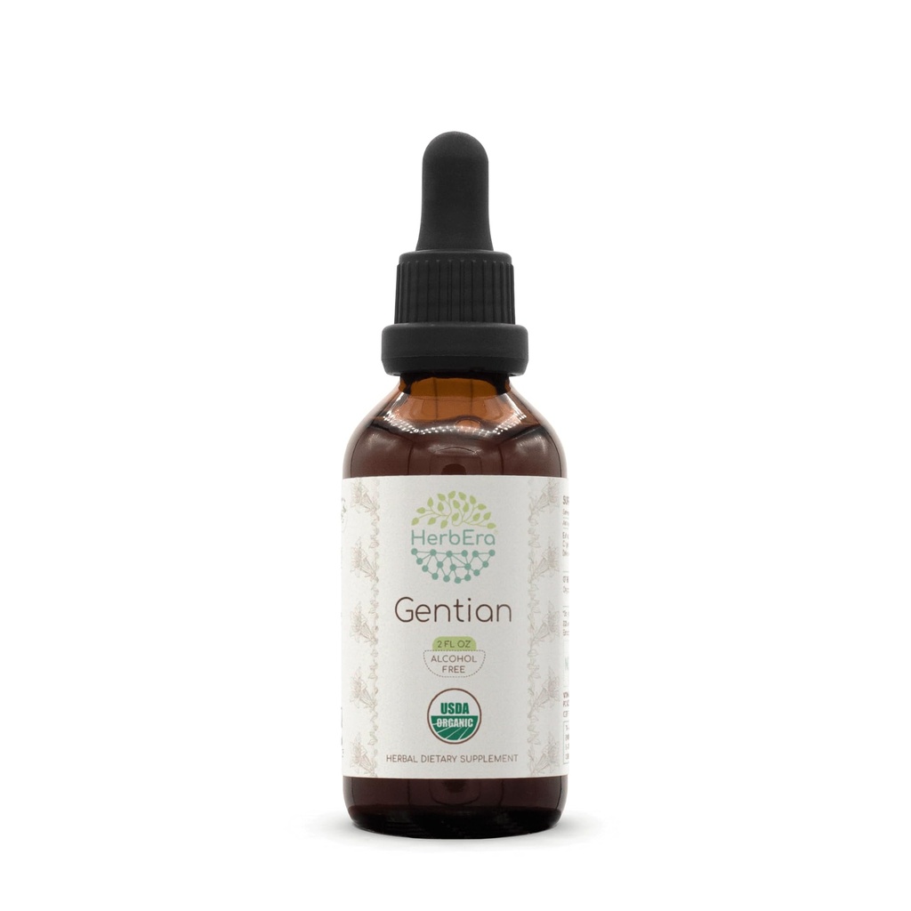 Gentian B60 Extracto herbario libre de alcohol Tintura, gotas líquidas concentradas Natural USDA Organic Gentian (Gentiana Lutea) Root seco (2 fl oz)