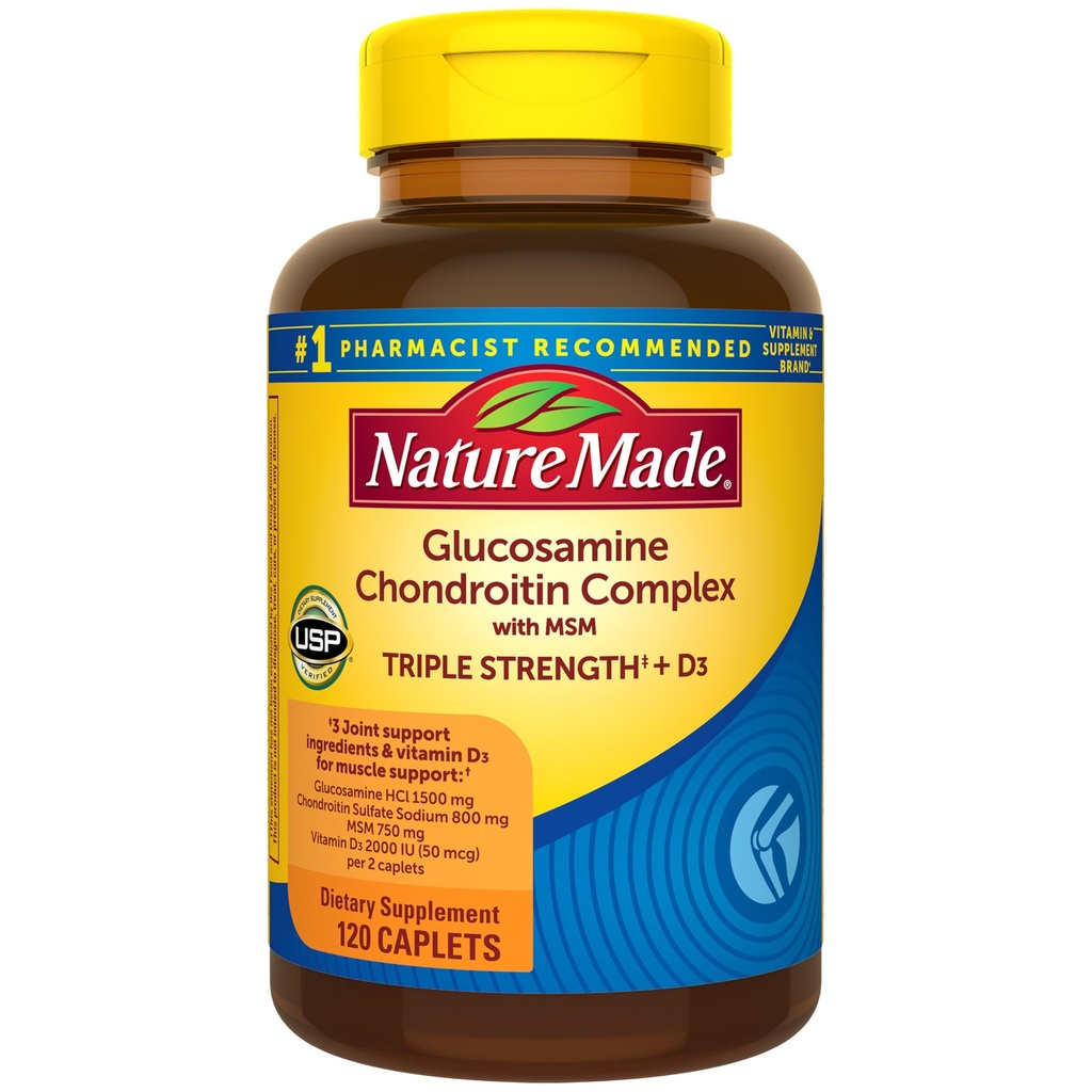 Complejo de condroitina de Glucosamina hecha con MSM, Suplemento dietético para soporte conjunto, 120 caplets, 60 Day Supply