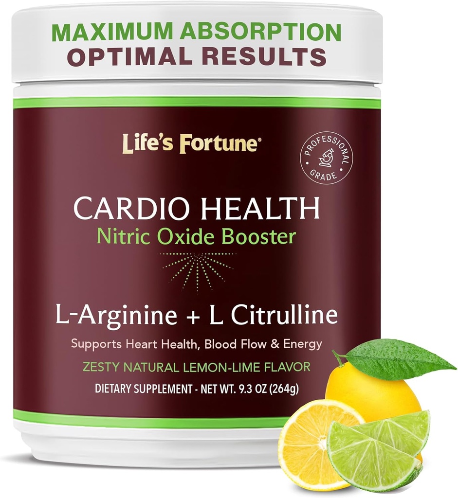 La fortuna L Arginine L Citrulline Suplemento Polvo - Alta Potencia Nitric Oxide Suplemento Booster con Limo Natural Lime Flavor - Cardio Salud, Presión de Sangre y Apoyo Vascular - 258g
