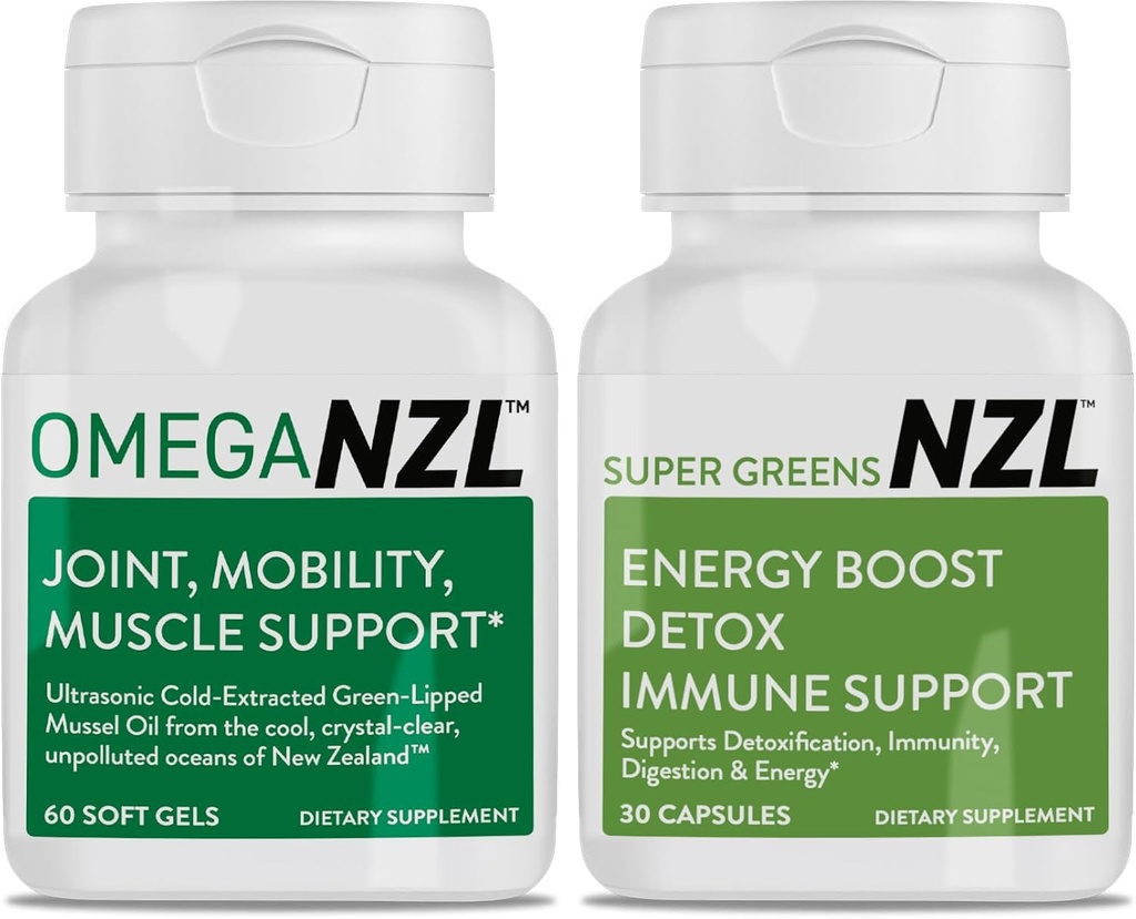 Omega-3 Suplemento Natural de Alivio Conjunto Soporte Natural del Musculo, Soporte Conjunto de aceite de mejillón verde, No Fishy Aftertaste, 60 Softgels Plus un Botella de Super Verdes 30 cápsulas