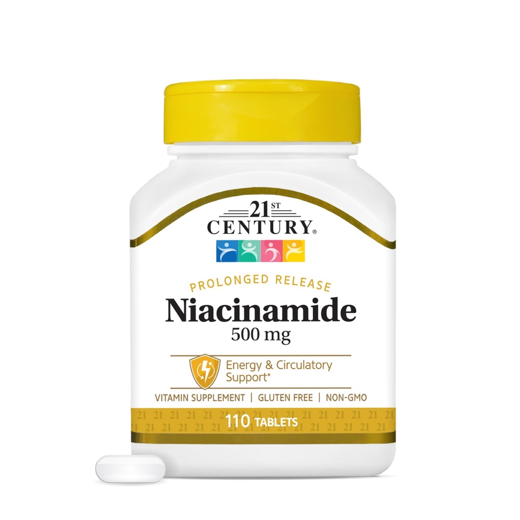 Niacinamida del siglo 21 500 mg Tablas de liberación prolongadas, 110 conteo