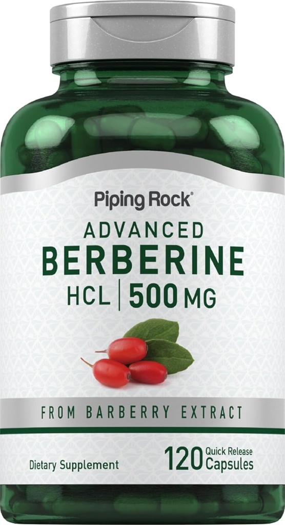 Piping Rock Berberine HCL Suplemento 500mg  120 Capsules  durable for Women and Men Silencio from Barberry Extract ← Non-GMO, Gluten Free