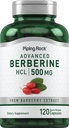 Piping Rock Berberine HCL Suplemento 500mg  120 Capsules  durable for Women and Men Silencio from Barberry Extract ← Non-GMO, Gluten Free
