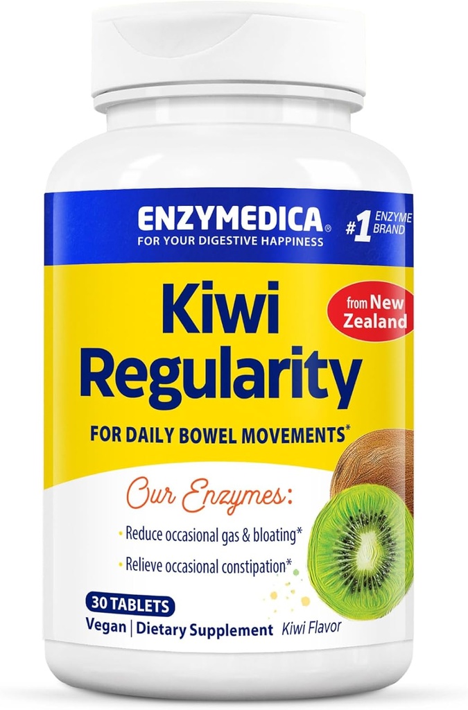 Enzymedica, Kiwi Regularity, apoya los movimientos regulares de bolos, apoya el estreñimiento ocasional, el gas y el rubor, 30 cuenta