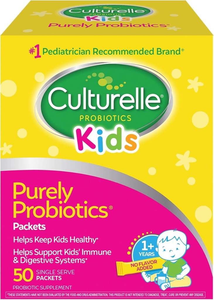 Culturelle Kids Daily Probiotic Packets for Kids (Ages 3+) - 50 Count – From the #1 Pediatrician-Recommended Brand – Flavorless Daily Probiotics for Digestive Health & Immune Support