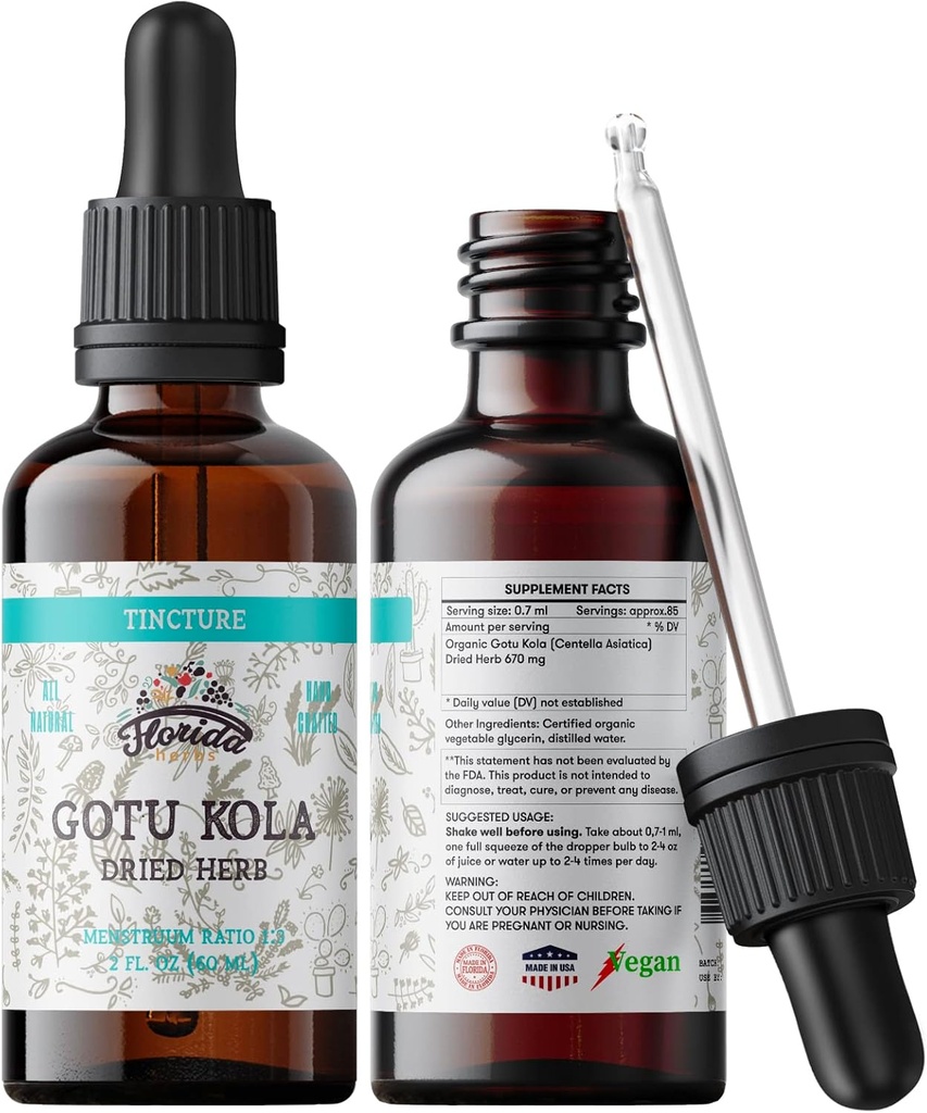 Gotu Kola Tincture, Extracto de Gotu Kola Ecológico, Gotu Kola Drops (Centella Asiatica) Herb seco