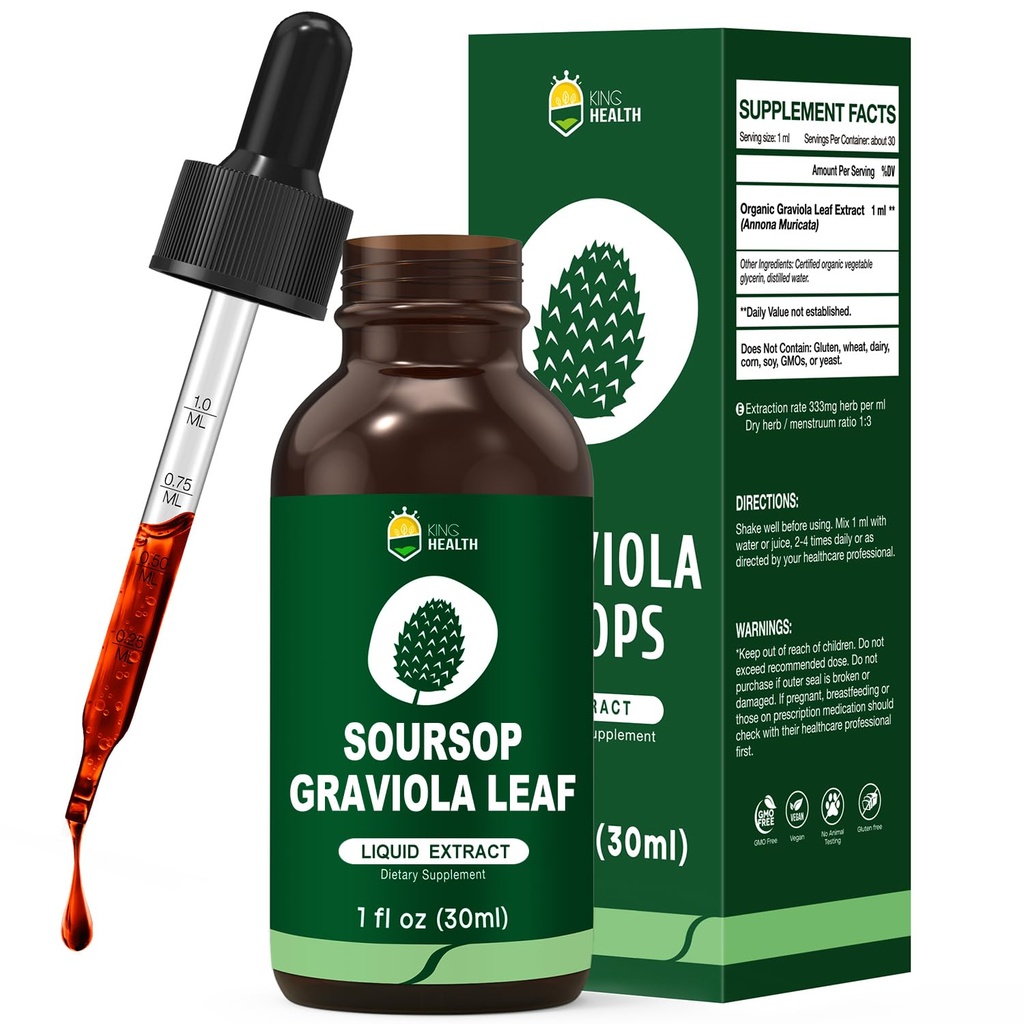 Orgánica Soursop Graviola Leaf Extracto gotas líquidas Soursop Bitters Liquid TEN High Absorption, Mejora de la Biodisponibilidad ANTE Vegan, No GMO, Gluten Free TEN Immune Support TEN 1 Fl Oz